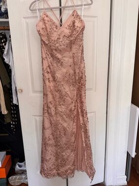 Lulu's Blush Pink Sequin Floral Evening Dress